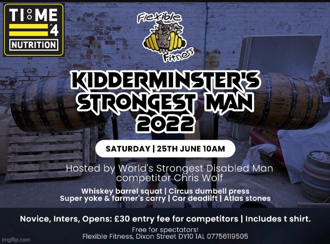 test TIME 4 NUTRITION ARE PROUD TO SPONSOR KIDDERMINSTER’S STRONGEST MAN 25TH JUNE 2022