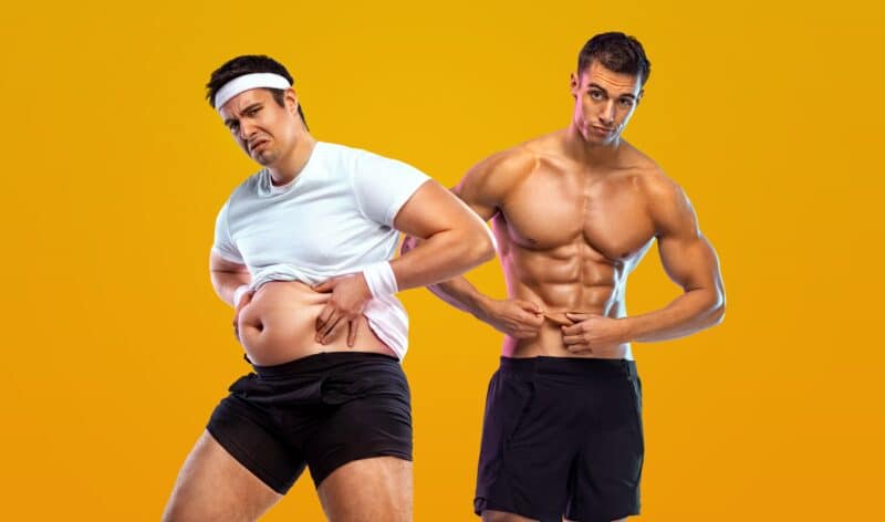 Two male comparing body fat