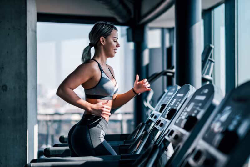 Female running on a treadmill