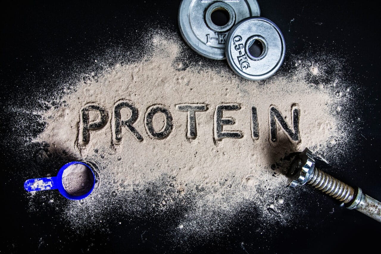 Protein powder on a gym floor