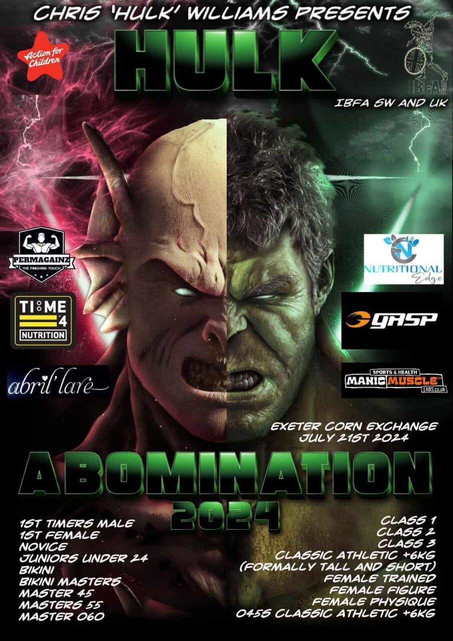 test TIME 4 NUTRITION IS PROUD TO SPONSOR IBFA HULK ABOMINATION BODYBUILDING SHOW 21ST JULY 2024